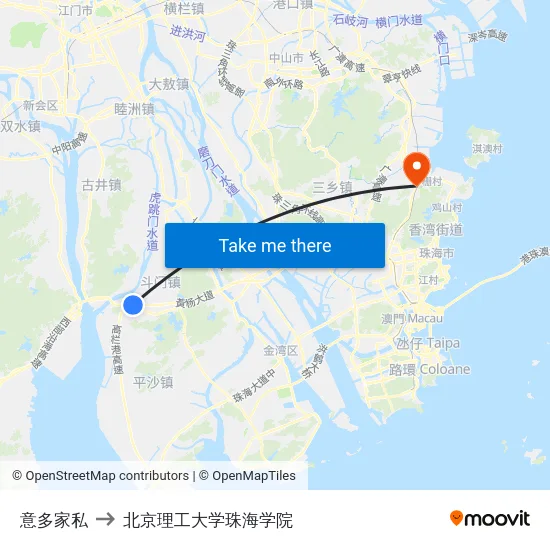 意多家私 to 北京理工大学珠海学院 map
