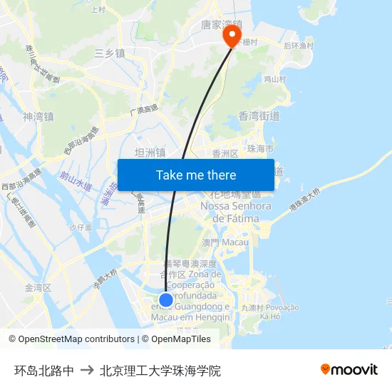 环岛北路中 to 北京理工大学珠海学院 map