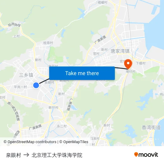 泉眼村 to 北京理工大学珠海学院 map