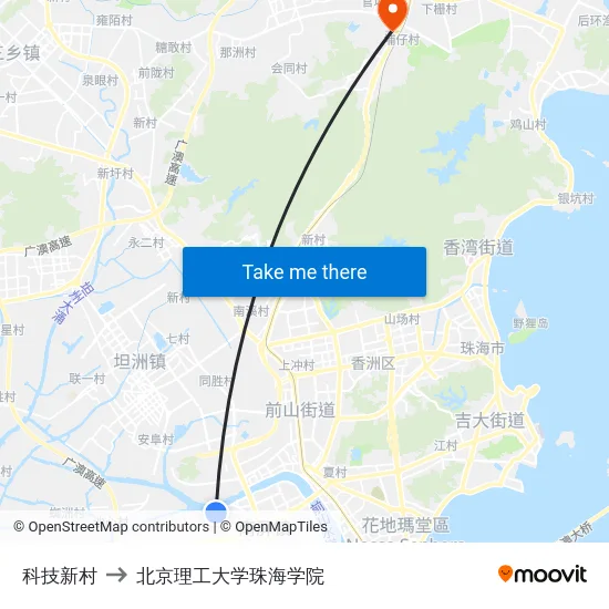 科技新村 to 北京理工大学珠海学院 map