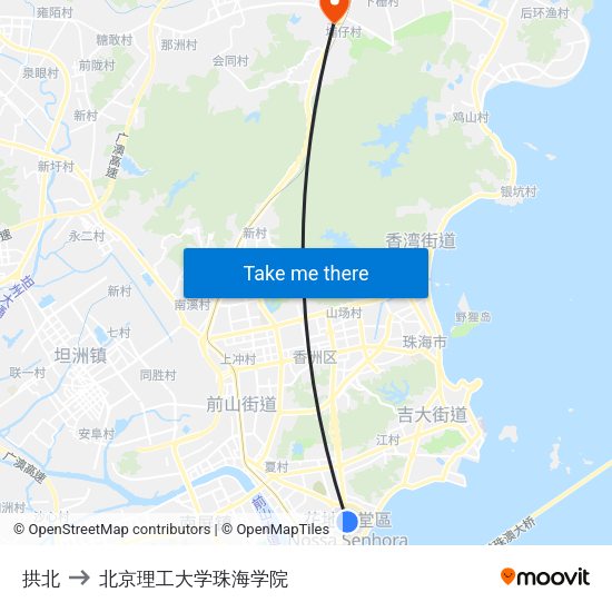 拱北 to 北京理工大学珠海学院 map