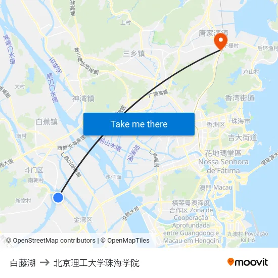 白藤湖 to 北京理工大学珠海学院 map