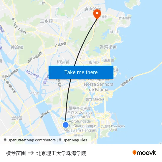 横琴苗圃 to 北京理工大学珠海学院 map