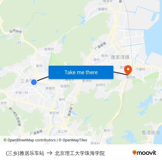 (三乡)雅居乐车站 to 北京理工大学珠海学院 map