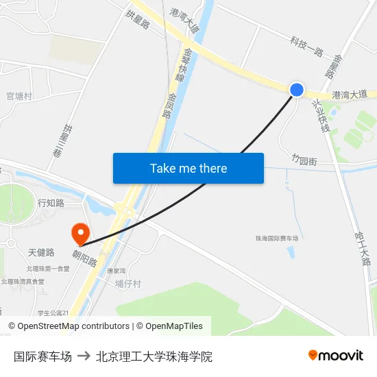 国际赛车场 to 北京理工大学珠海学院 map
