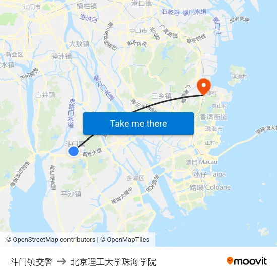 斗门镇交警 to 北京理工大学珠海学院 map