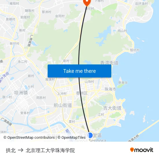 拱北 to 北京理工大学珠海学院 map