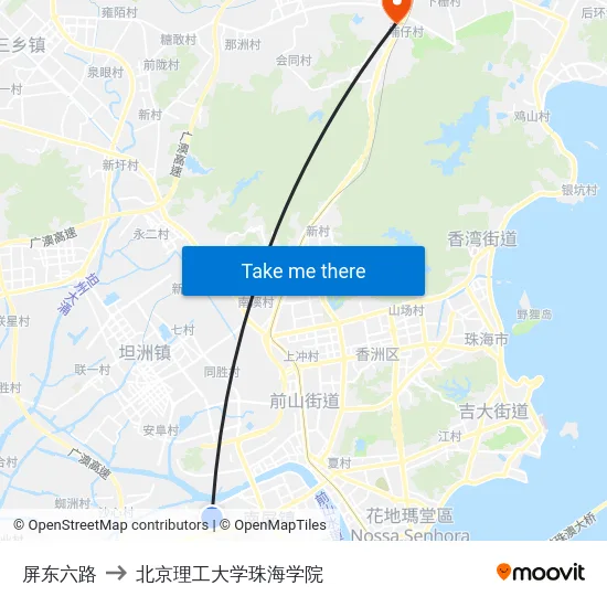 屏东六路 to 北京理工大学珠海学院 map