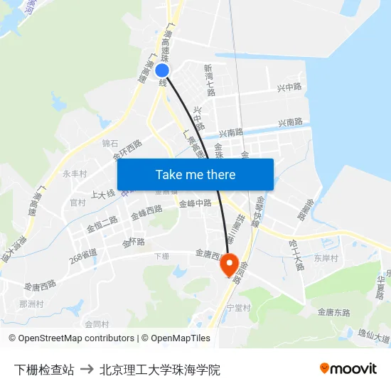 下栅检查站 to 北京理工大学珠海学院 map