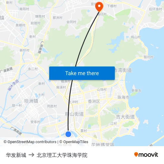 华发新城 to 北京理工大学珠海学院 map