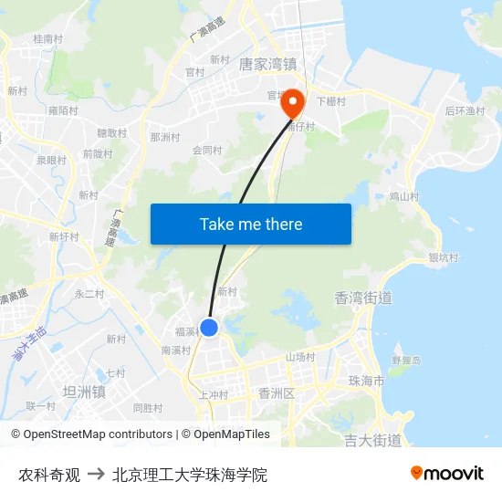 农科奇观 to 北京理工大学珠海学院 map