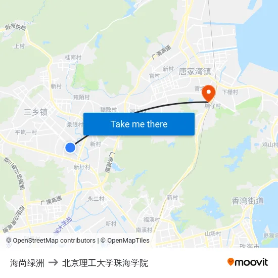海尚绿洲 to 北京理工大学珠海学院 map