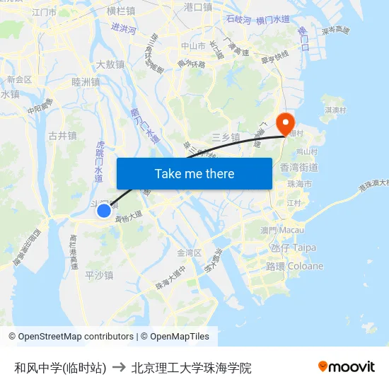 和风中学(临时站) to 北京理工大学珠海学院 map