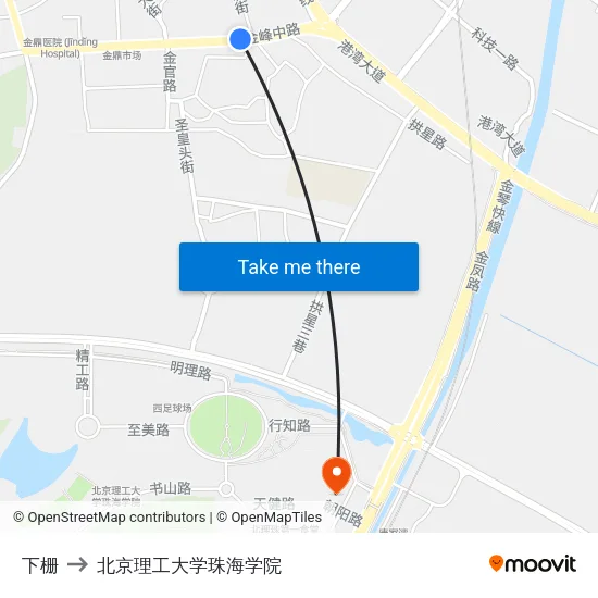 下栅 to 北京理工大学珠海学院 map