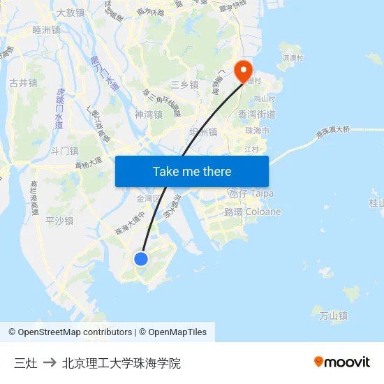 三灶 to 北京理工大学珠海学院 map