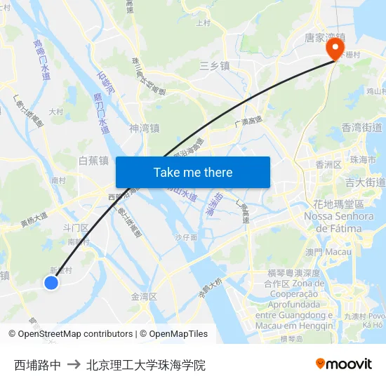 西埔路中 to 北京理工大学珠海学院 map