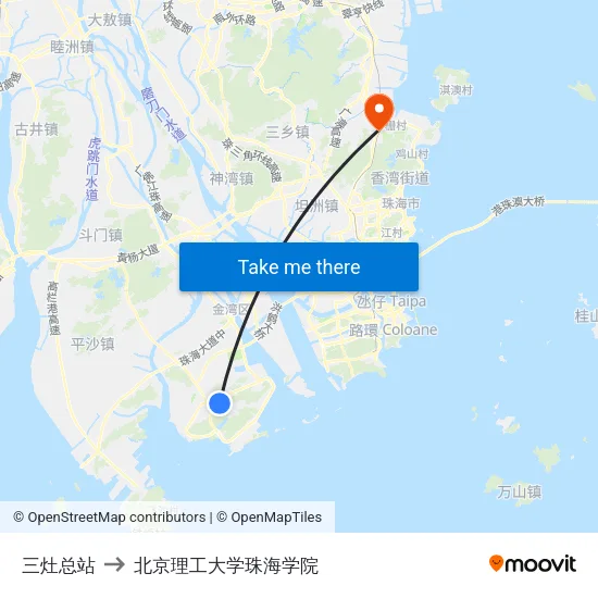 三灶总站 to 北京理工大学珠海学院 map