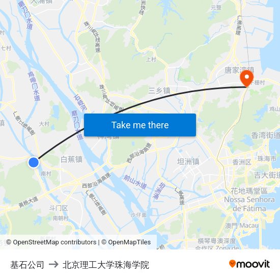 基石公司 to 北京理工大学珠海学院 map