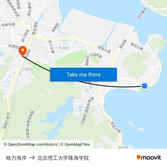 格力海岸 to 北京理工大学珠海学院 map