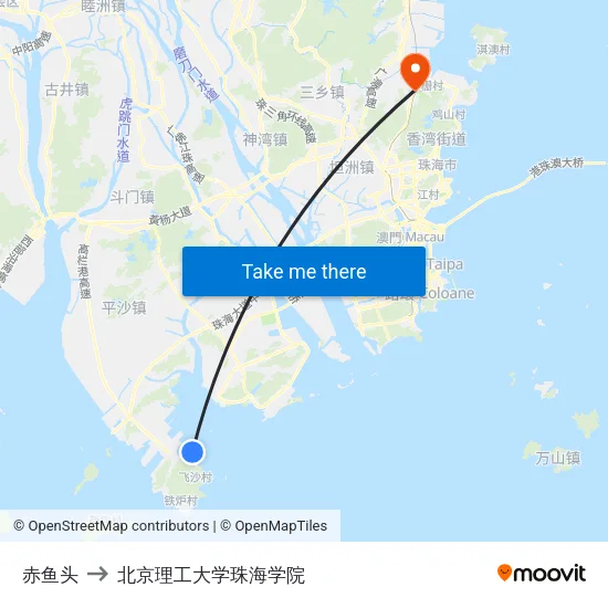 赤鱼头 to 北京理工大学珠海学院 map