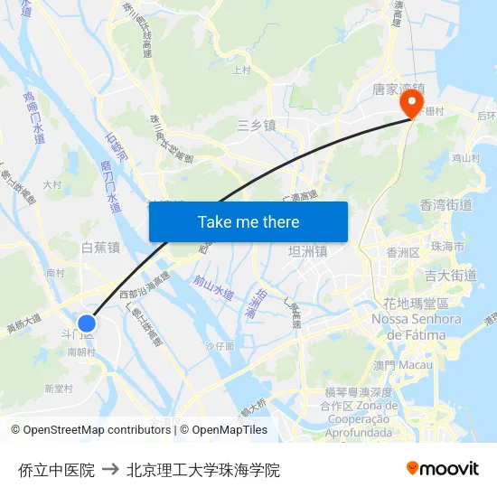 侨立中医院 to 北京理工大学珠海学院 map