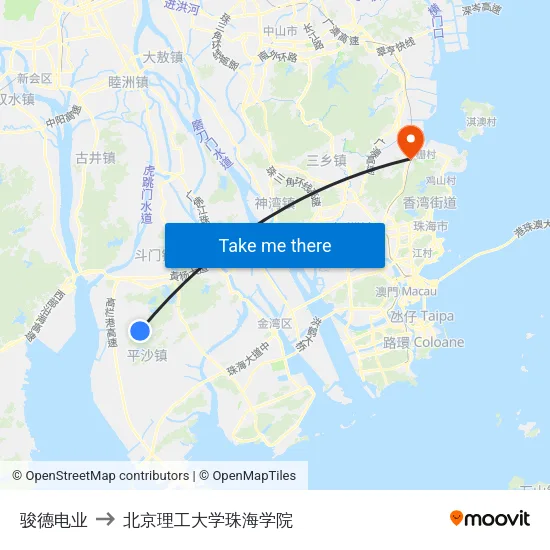 骏德电业 to 北京理工大学珠海学院 map