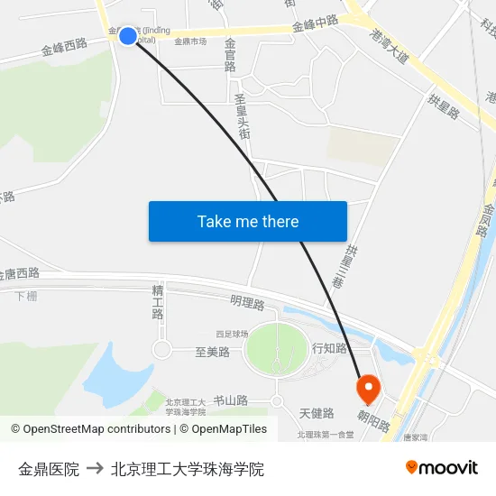 金鼎医院 to 北京理工大学珠海学院 map