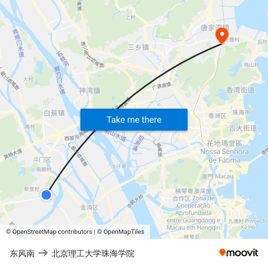 东风南 to 北京理工大学珠海学院 map