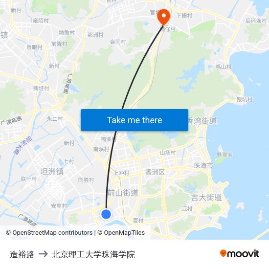 造裕路 to 北京理工大学珠海学院 map