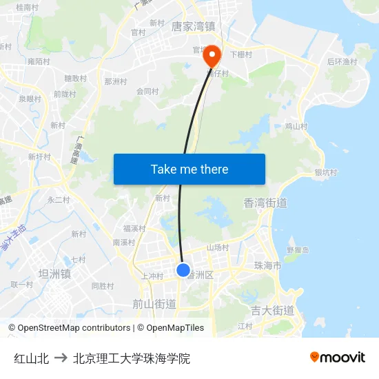 红山北 to 北京理工大学珠海学院 map