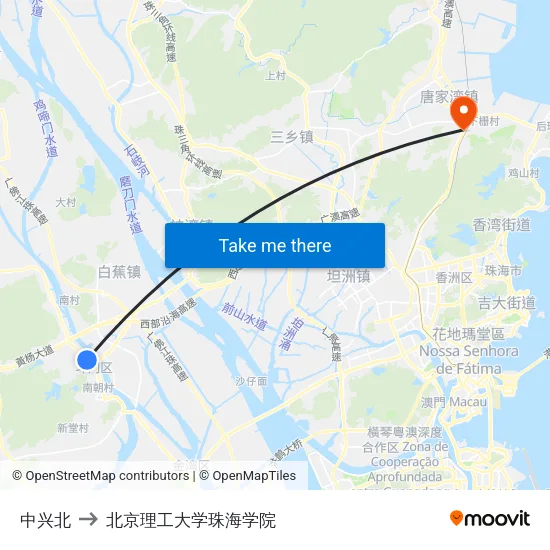 中兴北 to 北京理工大学珠海学院 map