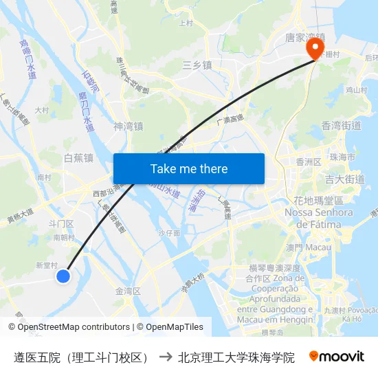 遵医五院（理工斗门校区） to 北京理工大学珠海学院 map