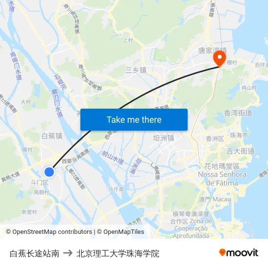 白蕉长途站南 to 北京理工大学珠海学院 map