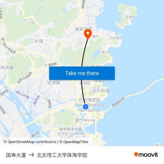 国寿大厦 to 北京理工大学珠海学院 map