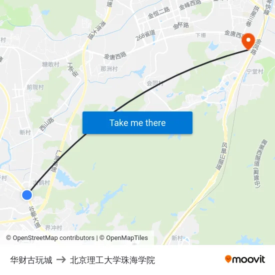 华财古玩城 to 北京理工大学珠海学院 map