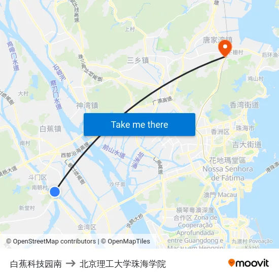 白蕉科技园南 to 北京理工大学珠海学院 map