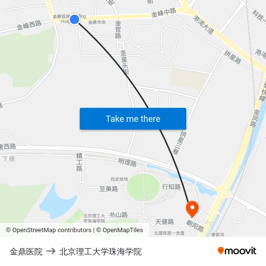 金鼎医院 to 北京理工大学珠海学院 map