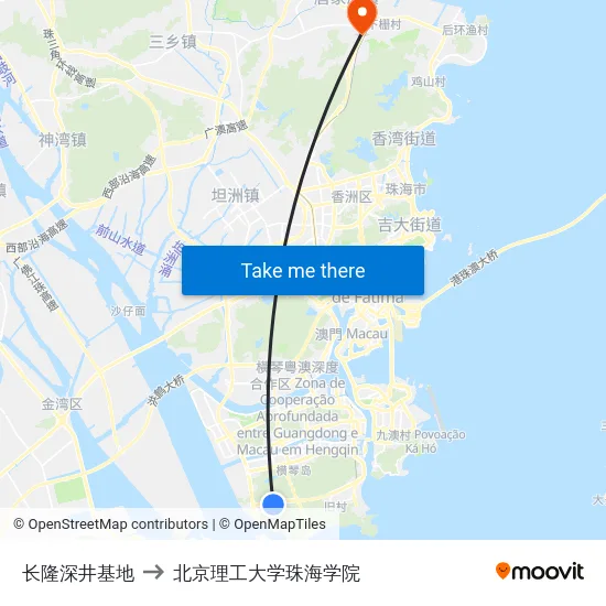 长隆深井基地 to 北京理工大学珠海学院 map