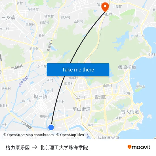 格力康乐园 to 北京理工大学珠海学院 map