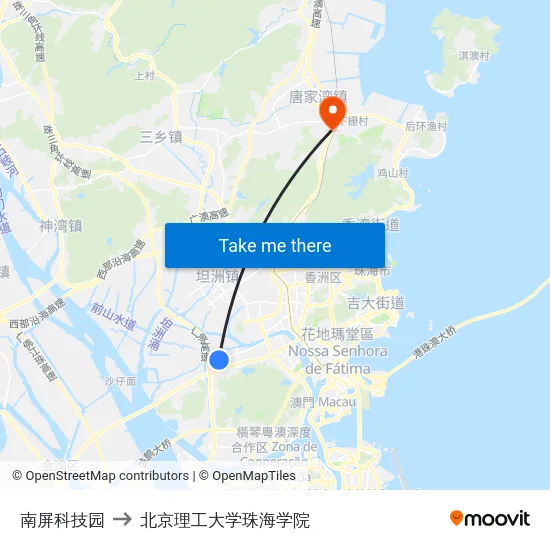 南屏科技园 to 北京理工大学珠海学院 map