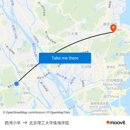 西湾小学 to 北京理工大学珠海学院 map