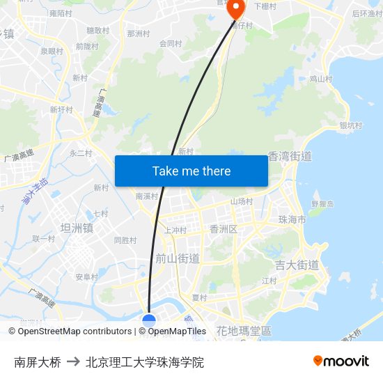 南屏大桥 to 北京理工大学珠海学院 map