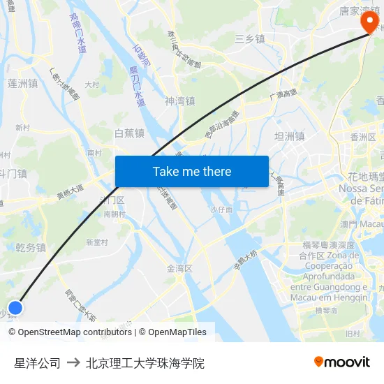 星洋公司 to 北京理工大学珠海学院 map