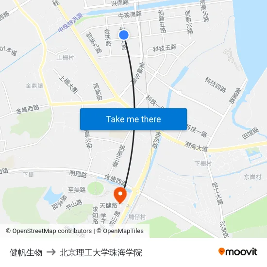 健帆生物 to 北京理工大学珠海学院 map