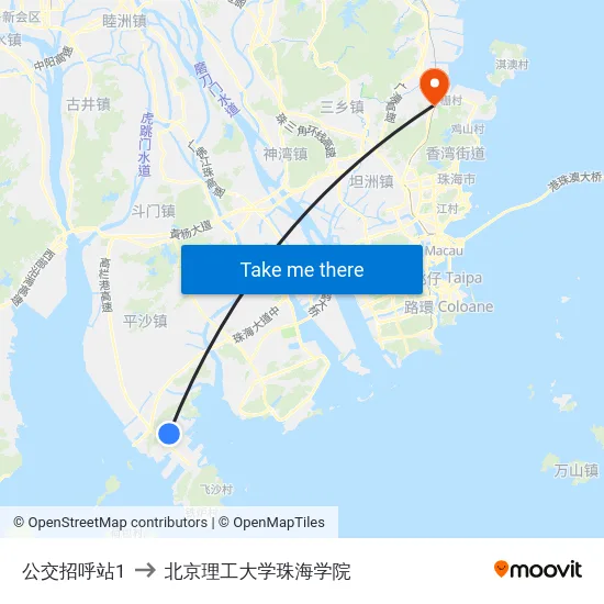 公交招呼站1 to 北京理工大学珠海学院 map