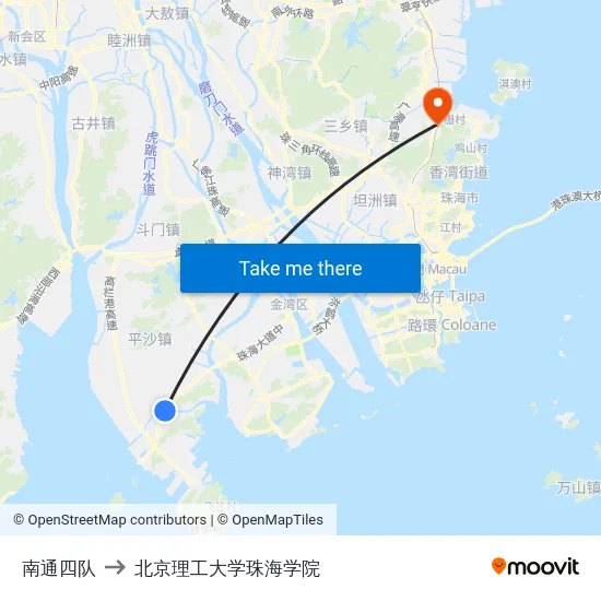南通四队 to 北京理工大学珠海学院 map