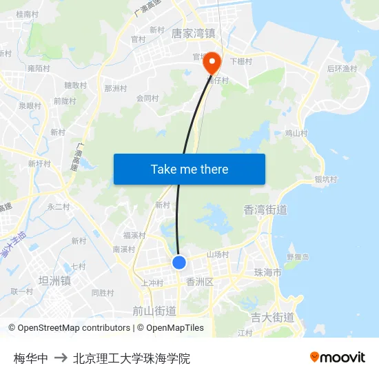 梅华中 to 北京理工大学珠海学院 map