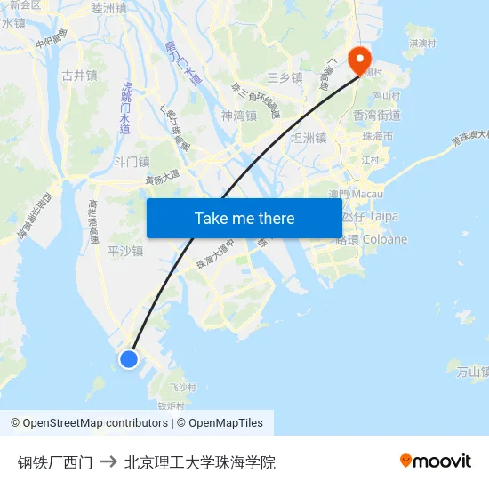 钢铁厂西门 to 北京理工大学珠海学院 map