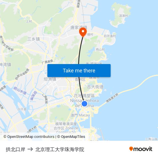 拱北口岸 to 北京理工大学珠海学院 map
