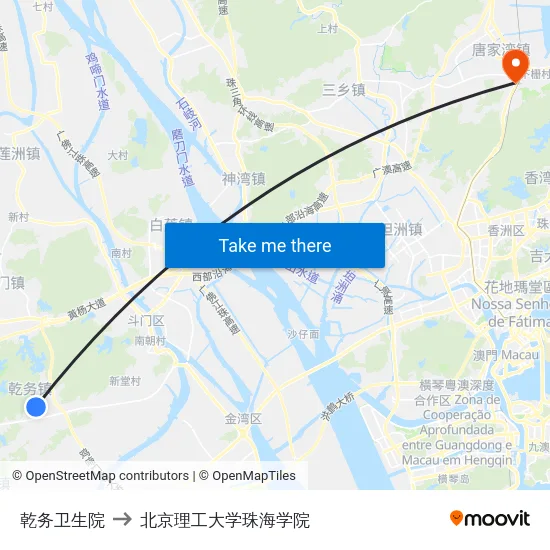 乾务卫生院 to 北京理工大学珠海学院 map